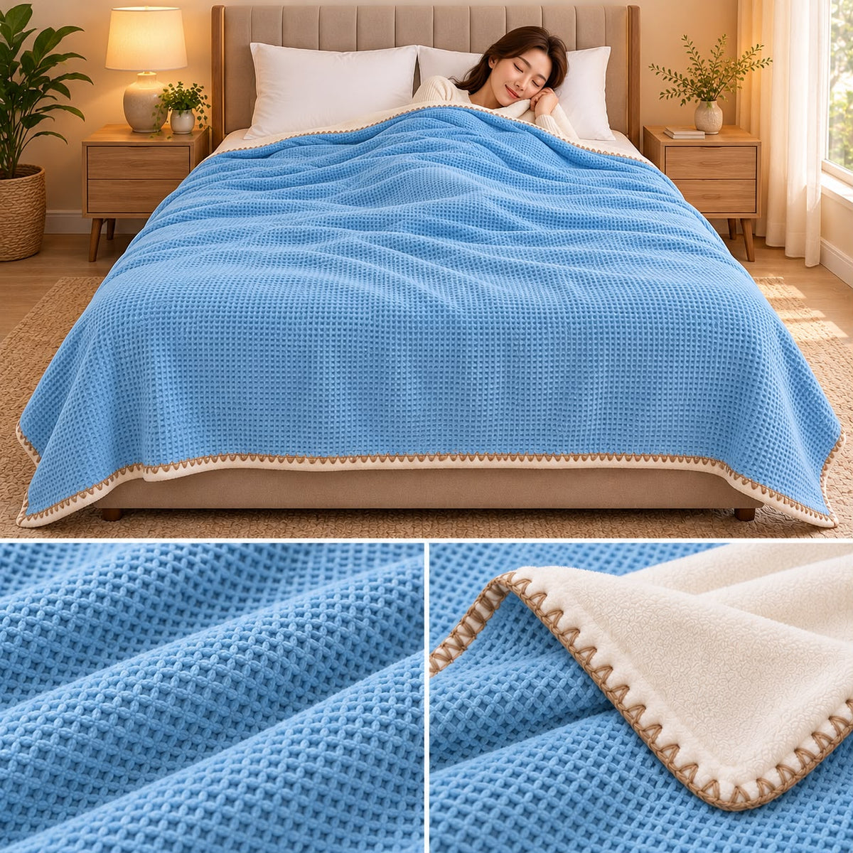 Luxury Japanese Dual-Layer Waffle Texture Blanket – Double Bed