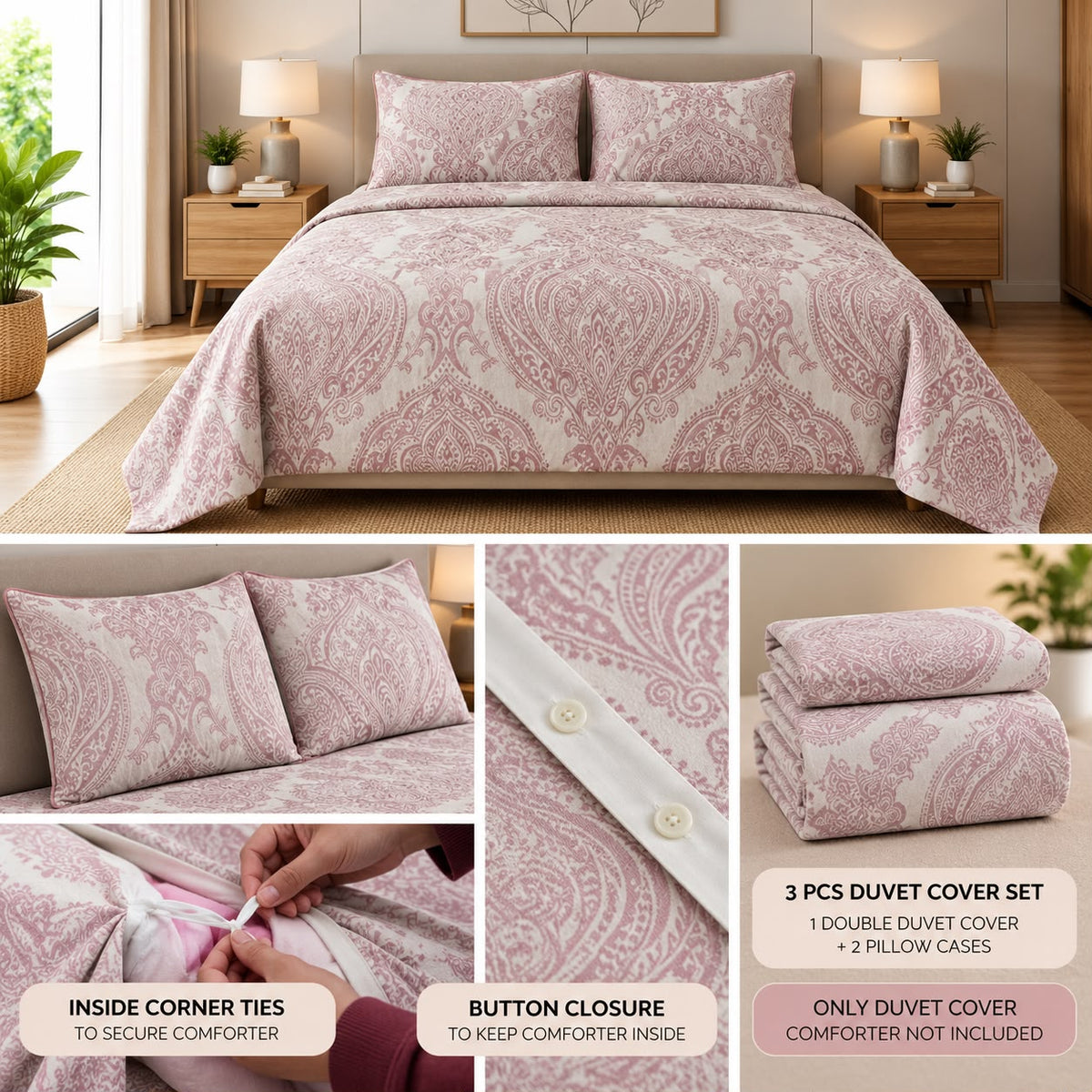 Luxury Jacquard King Size Duvet Cover Set – 3 Pcs | 1 Duvet Cover + 2 Pillow Covers