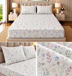 Elegance Pure Cotton King Size Fitted Bedsheet – 3 Piece Set with 2 Pillow Covers