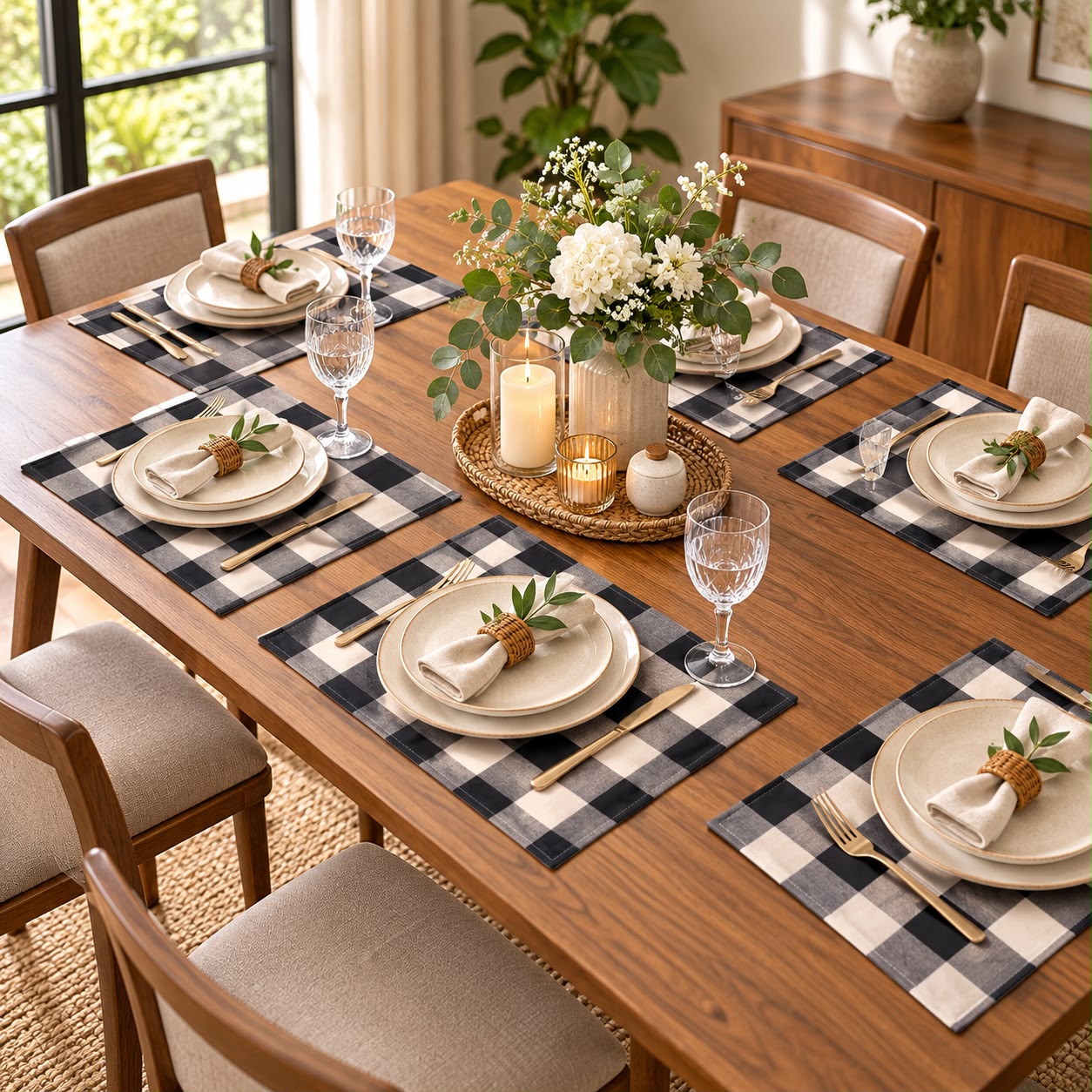 Classic Buffalo Check Fabric Dining Table Mats – Set of 6