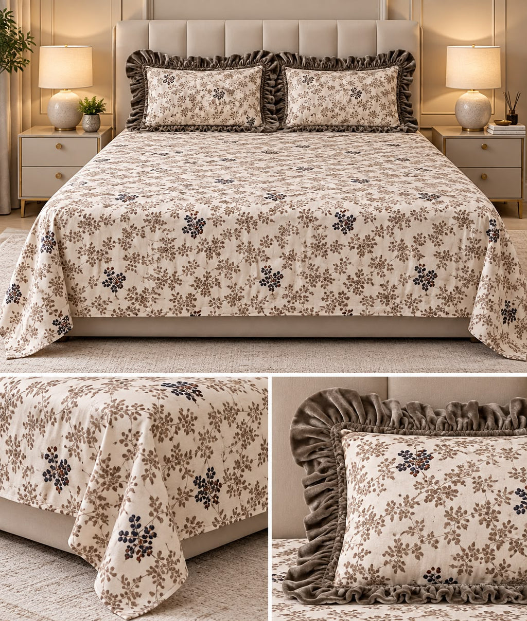Vintage Bloom Premium Winter Bedsheet Set – 3 Pcs set Product Code :- 55B225RKEH