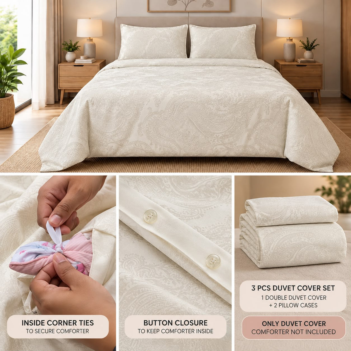 Luxury Jacquard King Size Duvet Cover Set – 3 Pcs | 1 Duvet Cover + 2 Pillow Covers