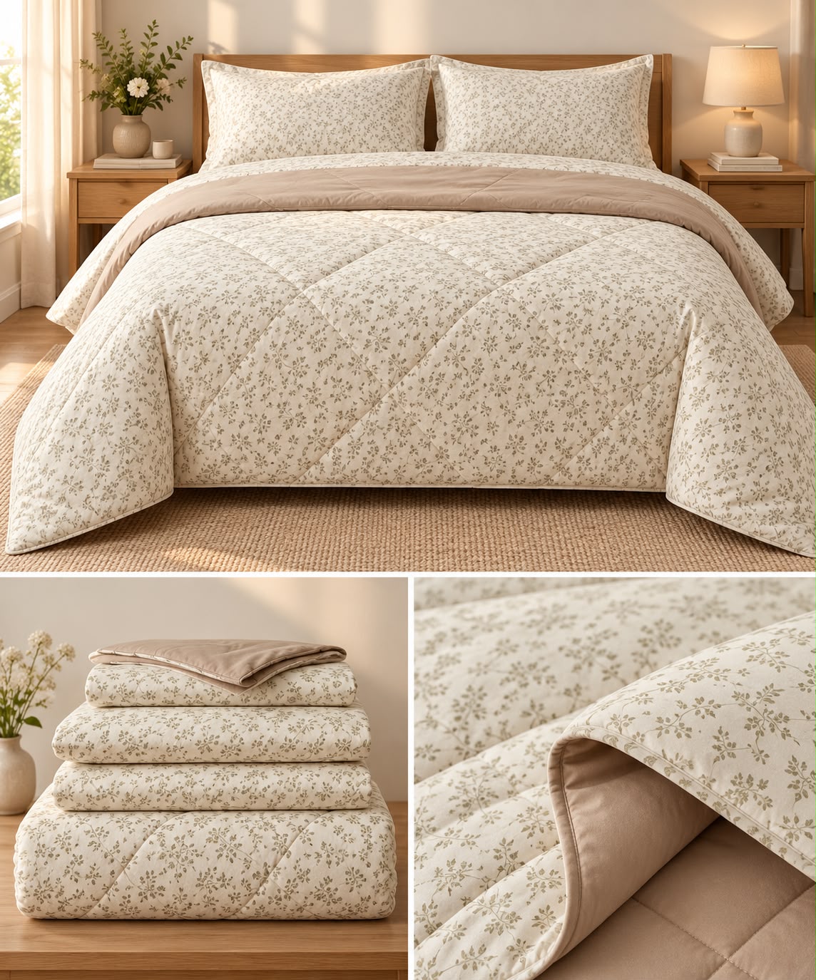 Aroma Meadow Luxe 4 Pcs King Size Comforter Set – Floral Reversible Bedding Set Product Code :- 55B195RKEH