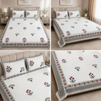 600 TC Percale Cotton Lily Design King Size Bedsheet – 108 × 108