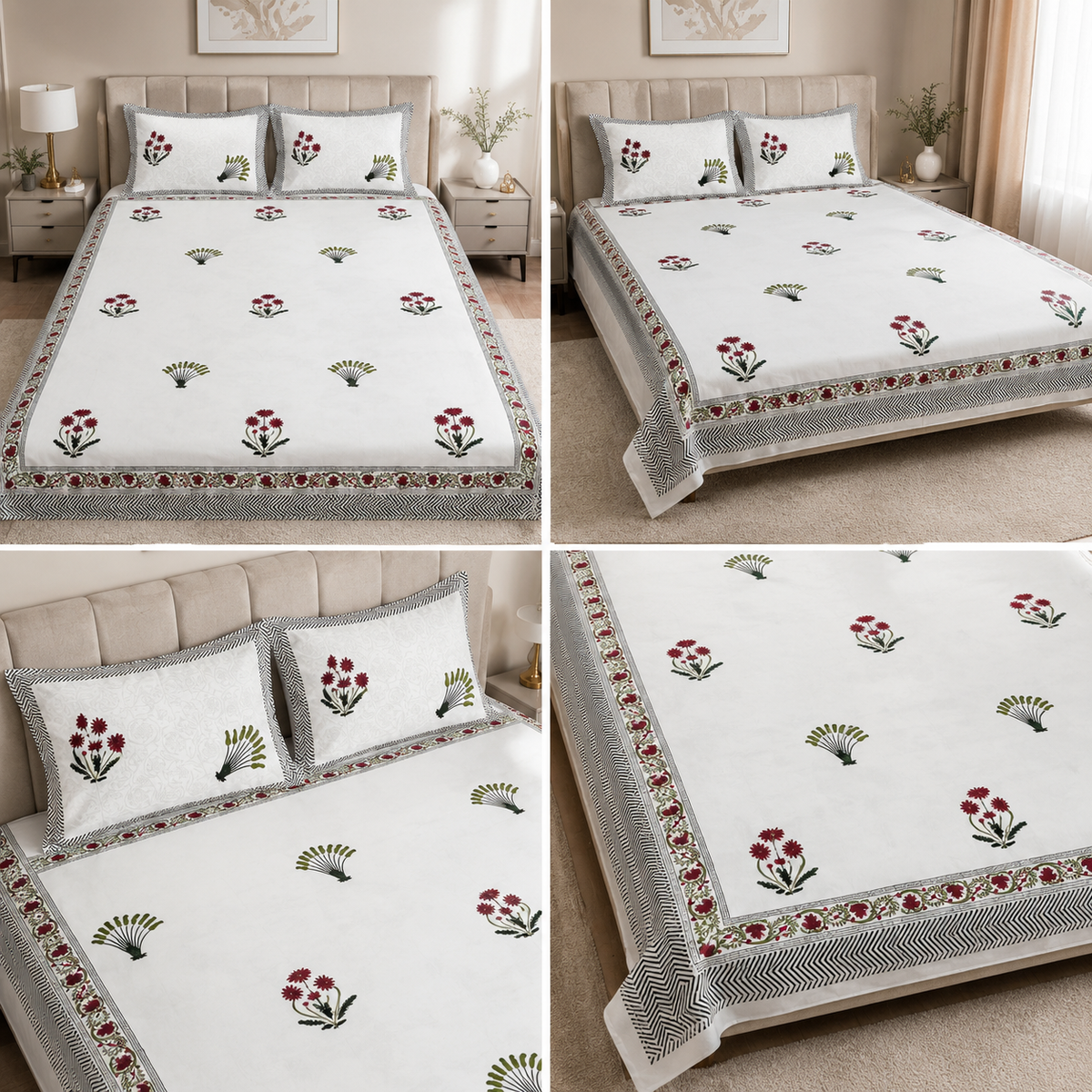 600 TC Percale Cotton Lily Design King Size Bedsheet – 108 × 108