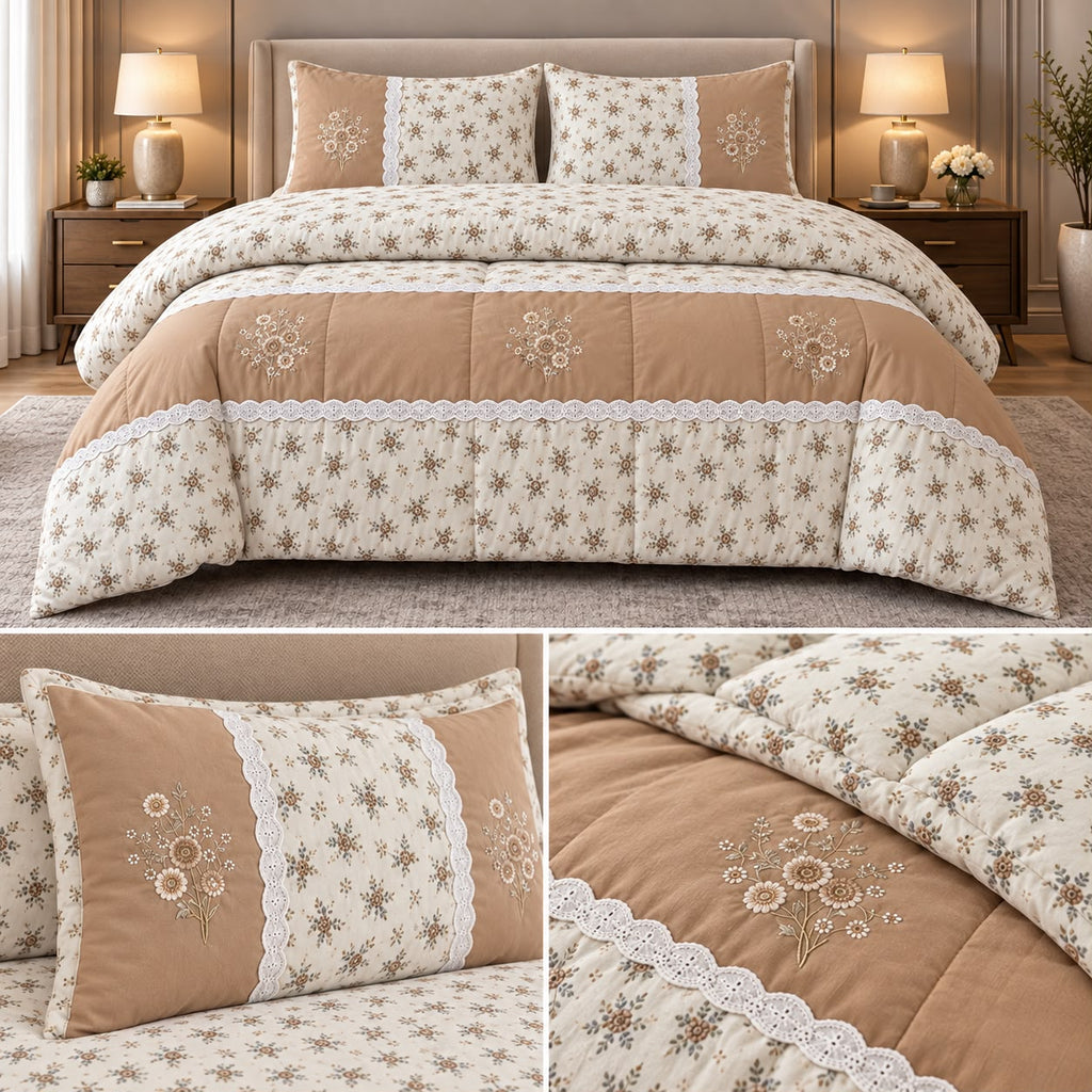 Blush Meadow Floral Lace 4 Pc King Comforter Set