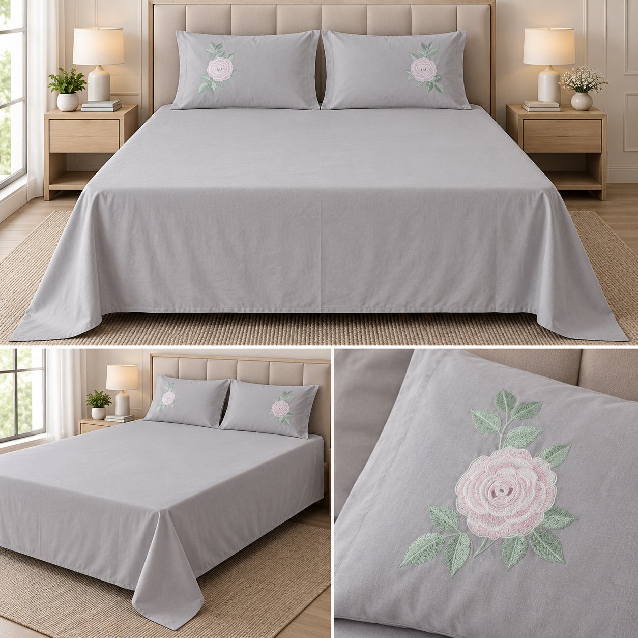 Soft Thick Cotton King Size Bedsheet with Embroidered Pillow Covers