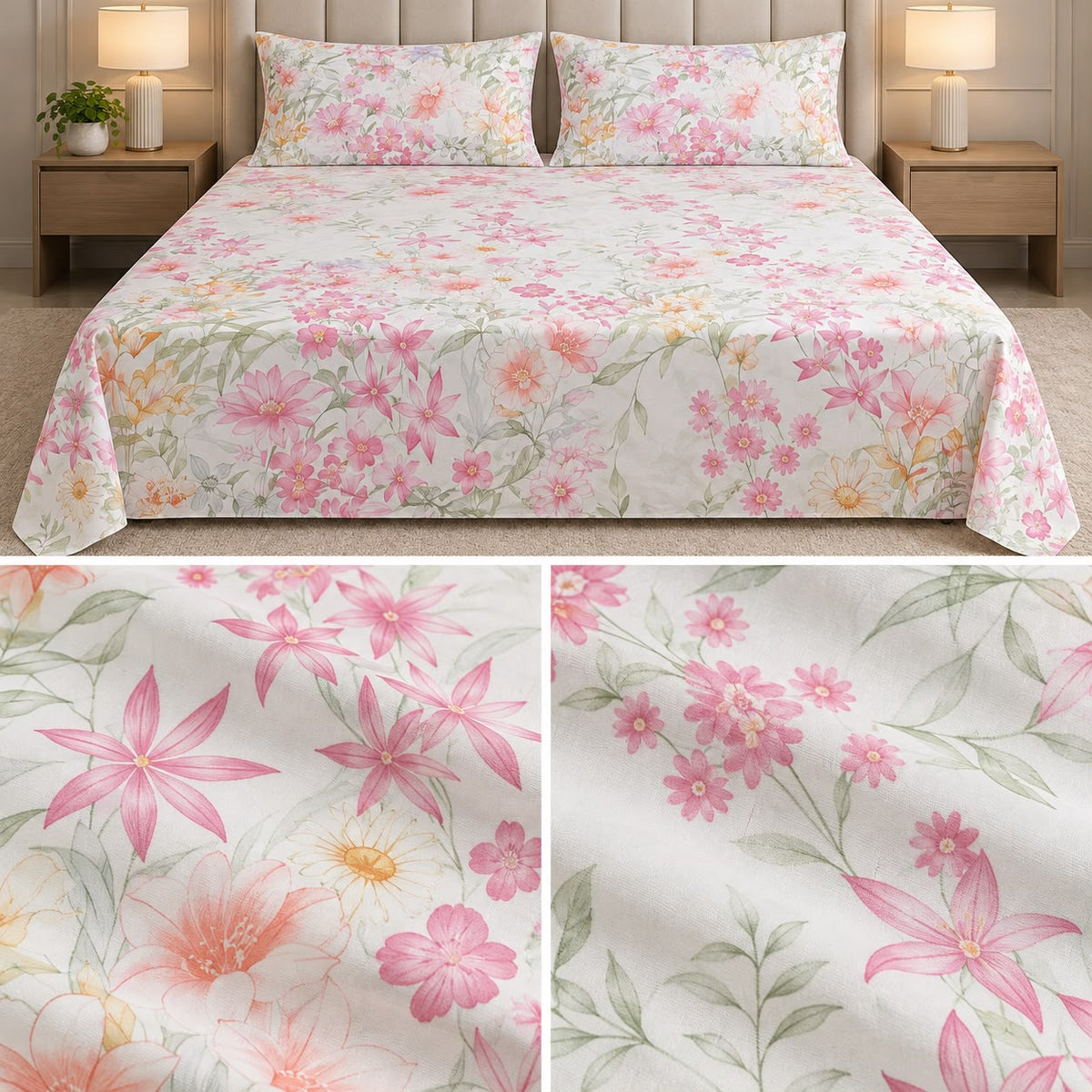 Signature Elegance Luxury Designer Printed Bedsheet Set – Super Jumbo King Size 122 x 122 Inch