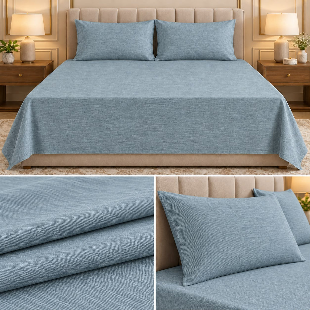 Super Soft Ribbed Cotton Plain Bedsheet Set – 108 x 108 Inch