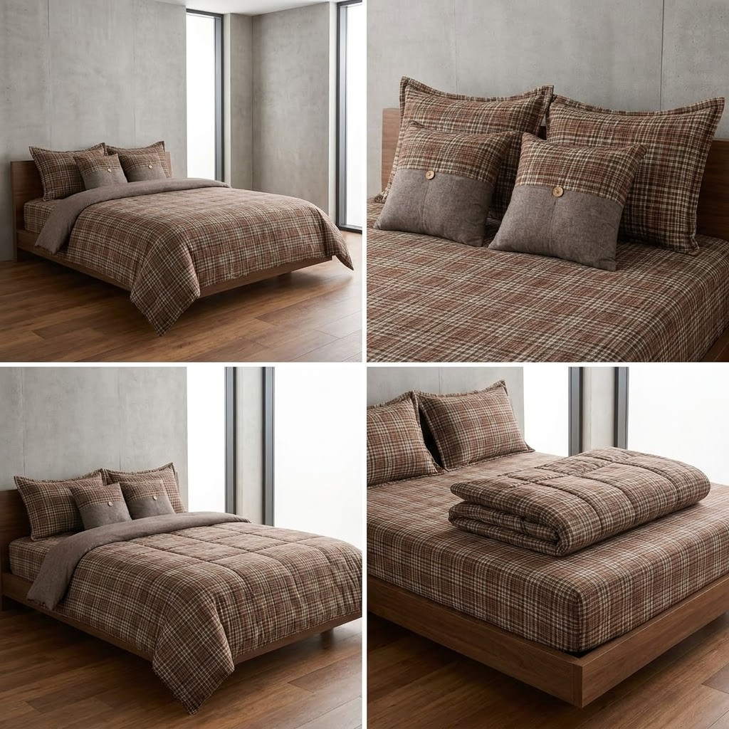 Gingham 6 PCS Luxury King Size Bedding Set |Product Code :- 55B325RKEH