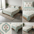 Sukoon Block Print King Size Bedsheet – 8 × 9 Feet | Product Code :- 55B68RKEH