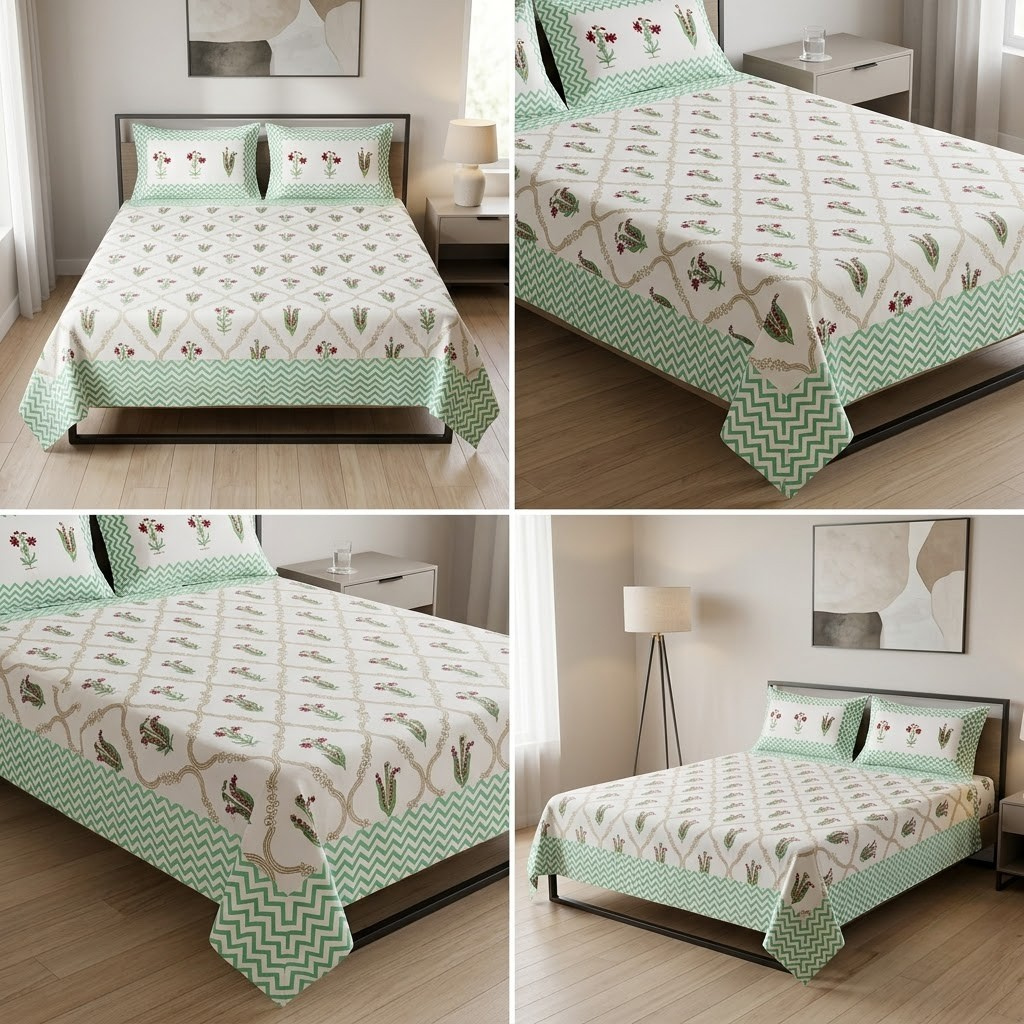 Sukoon Block Print King Size Bedsheet – 8 × 9 Feet | Product Code :- 55B68RKEH
