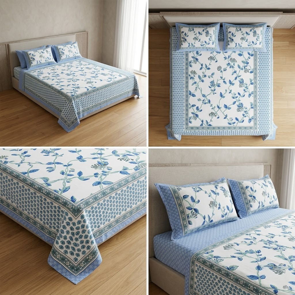 Sukoon Block Print King Size Bedsheet – 8 × 9 Feet | Product Code :- 55B68RKEH