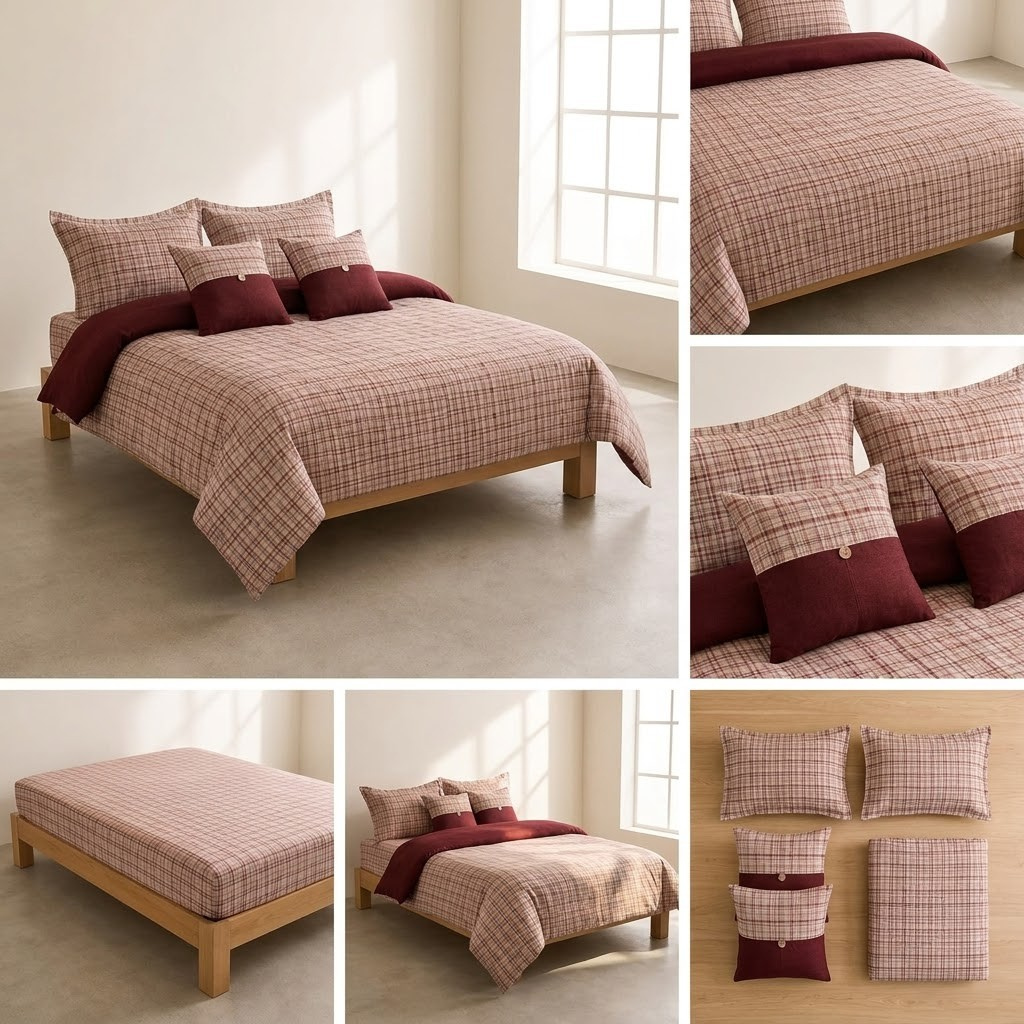 Gingham 6 PCS Luxury King Size Bedding Set |Product Code :- 55B325RKEH