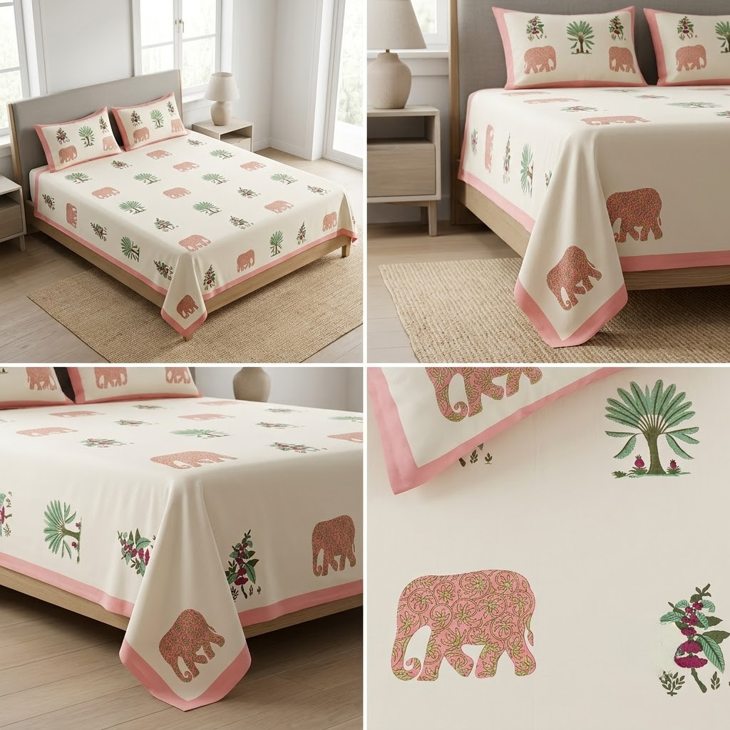 Sukoon Block Print King Size Bedsheet – 8 × 9 Feet | Product Code :- 55B68RKEH