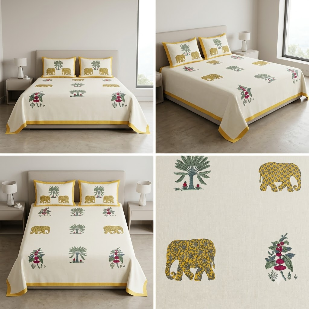Sukoon Block Print King Size Bedsheet – 8 × 9 Feet | Product Code :- 55B68RKEH