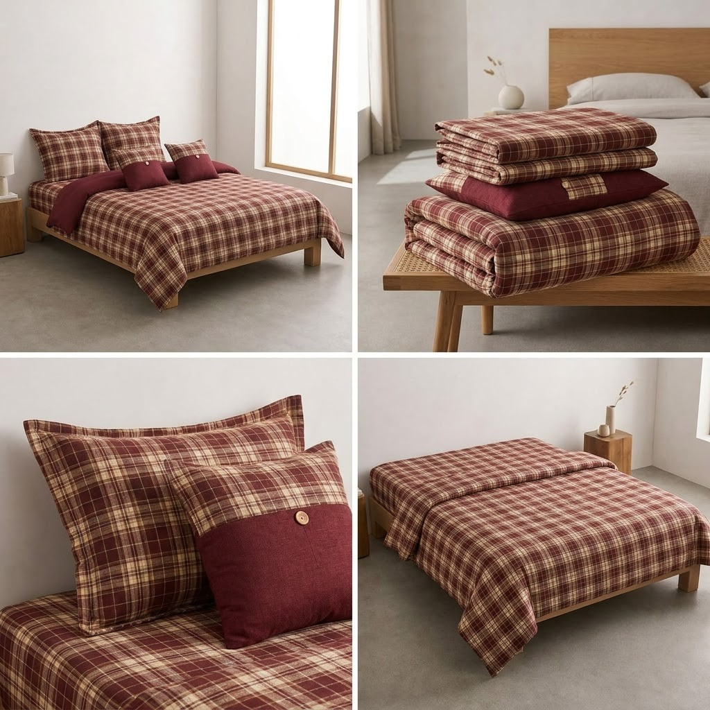 Gingham 6 PCS Luxury King Size Bedding Set |Product Code :- 55B325RKEH