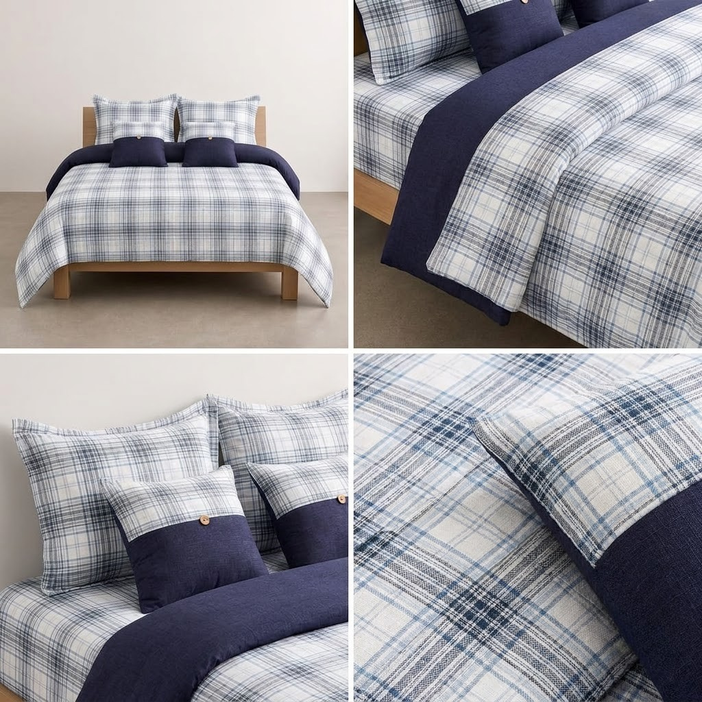 Gingham 6 PCS Luxury King Size Bedding Set |Product Code :- 55B325RKEH