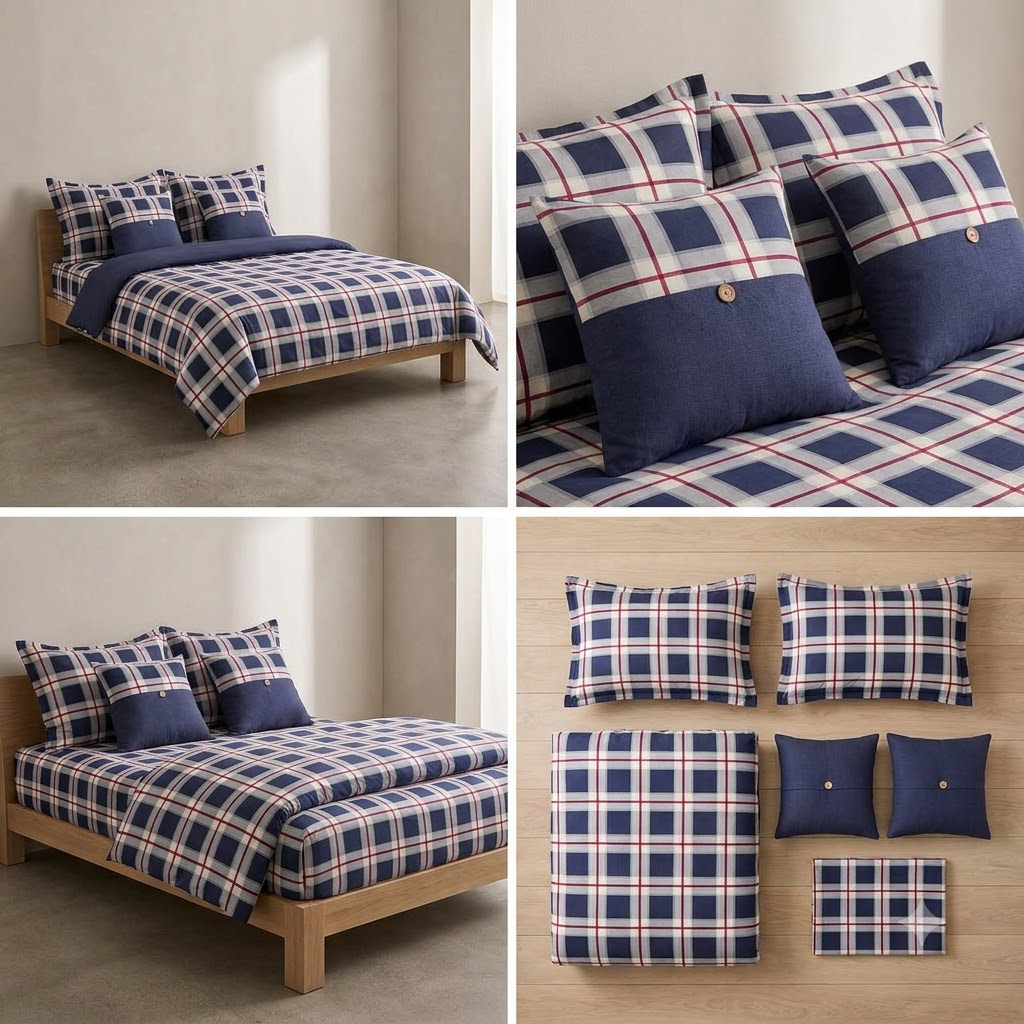 Gingham 6 PCS Luxury King Size Bedding Set |Product Code :- 55B325RKEH
