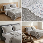 English  4-Piece Frill Lace AC Quilt Set – King Size | Elegant Dual Design