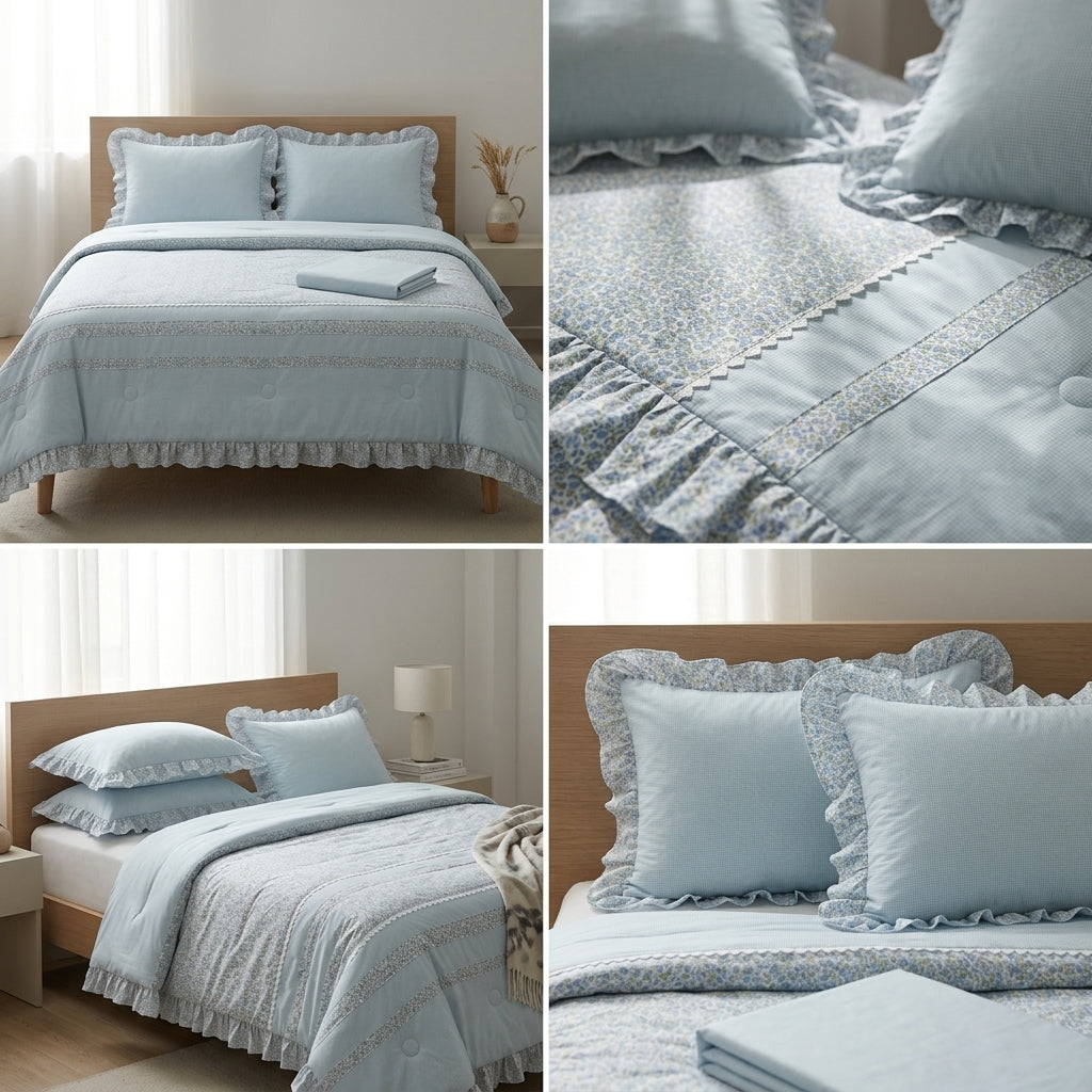 English  4-Piece Frill Lace AC Quilt Set – King Size | Elegant Dual Design