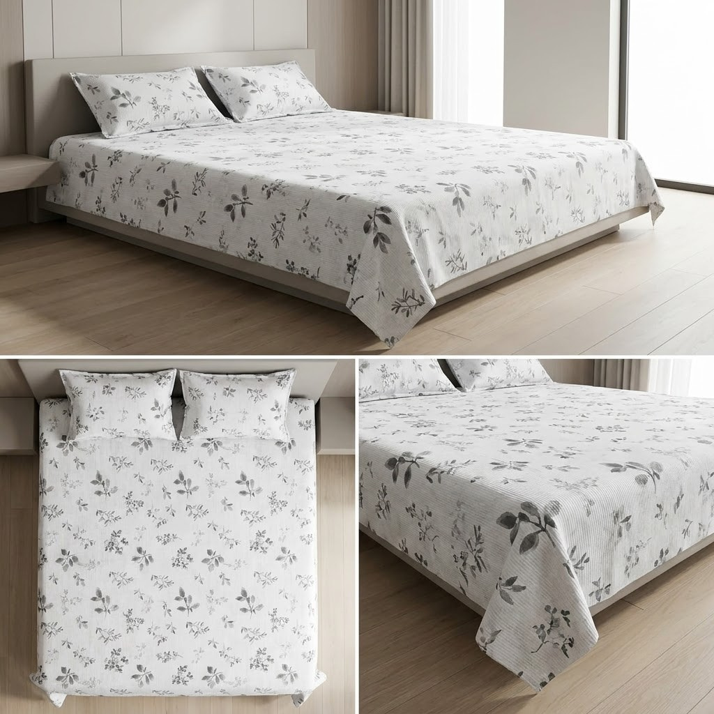 🌿 Soft Rib Cotton Bedsheet | King Size 108 x 108 | Product Code :- 55B99RKEH