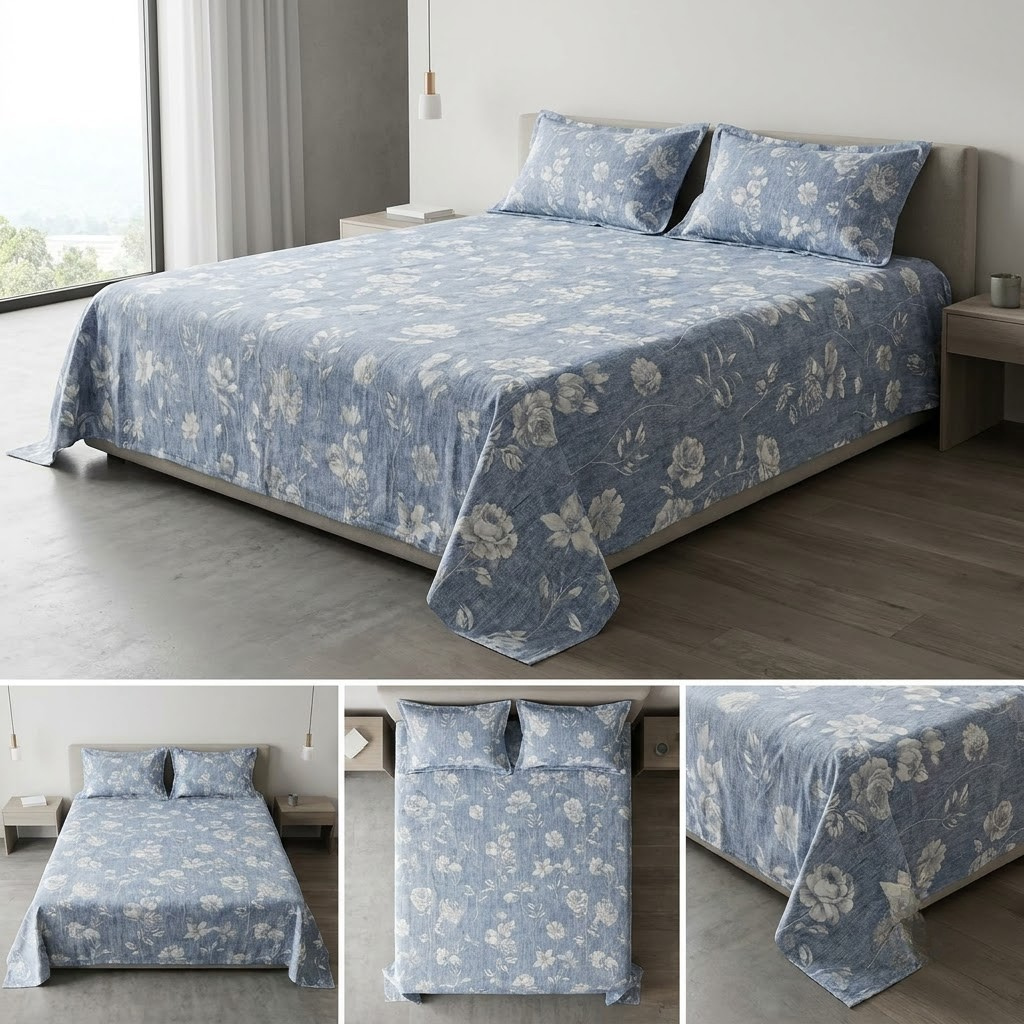 🌿 Soft Rib Cotton Bedsheet | King Size 108 x 108 | Product Code :- 55B99RKEH