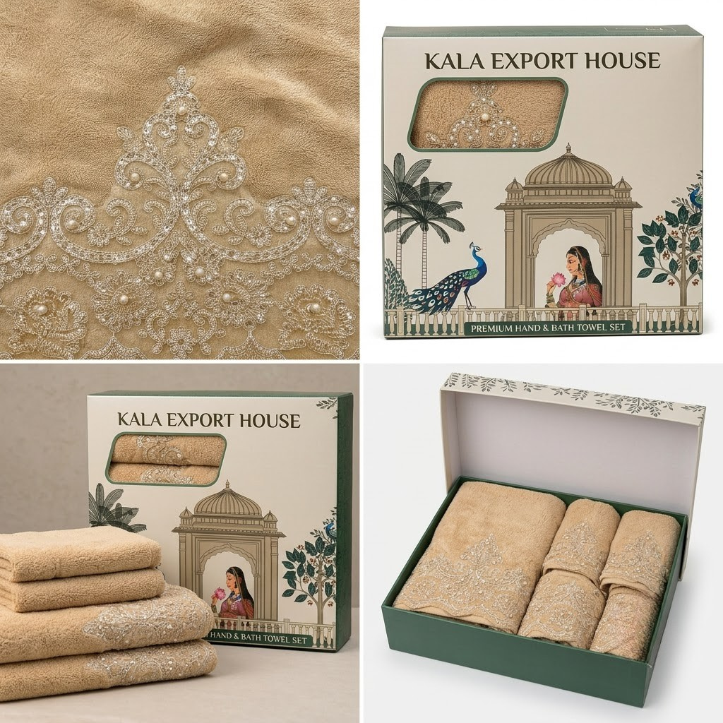 Premium Wedding Towel Set of 4 – Designer Embroidered Bath & Hand Towels | Product Code :- 55B155RKEH