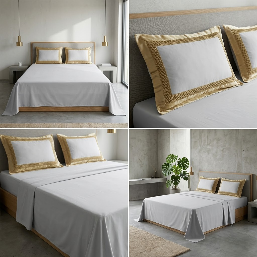 Bamboo Fabric 450 TC King Size Bedsheet with 2 Designer Border Pillow Covers Pure Cotton | Product Code :- 55B135RKEH