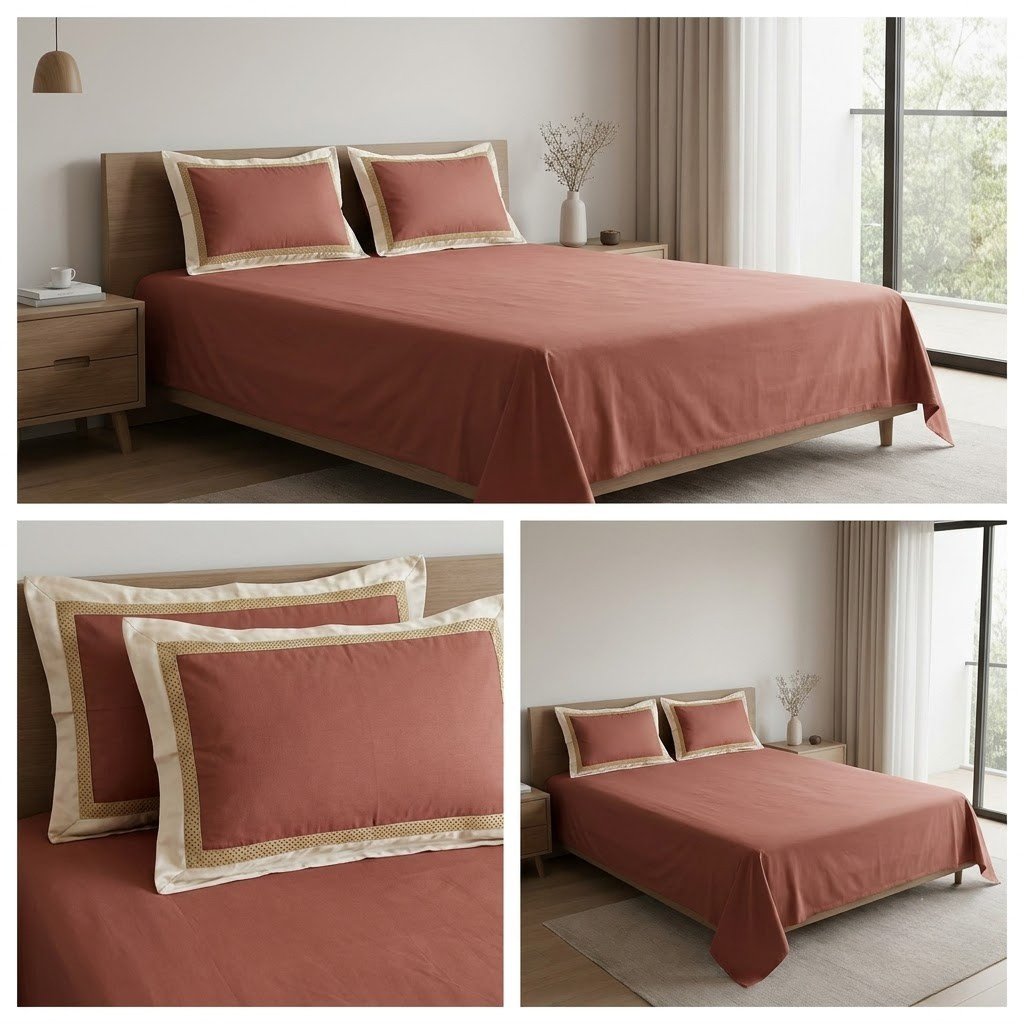 Bamboo Fabric 450 TC King Size Bedsheet with 2 Designer Border Pillow Covers Pure Cotton | Product Code :- 55B135RKEH