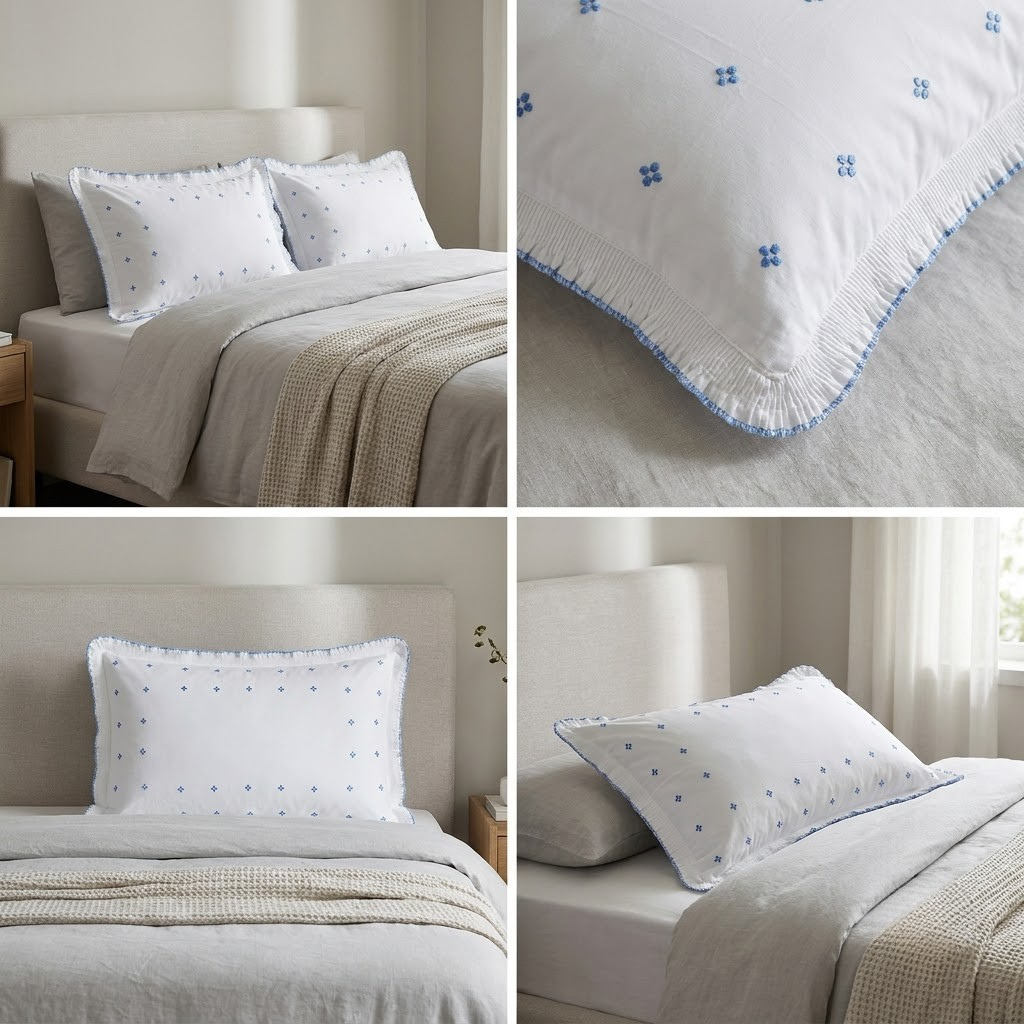 Luxury Embroidered Frill Pillow Cover Pair – Premium Floral Collection
