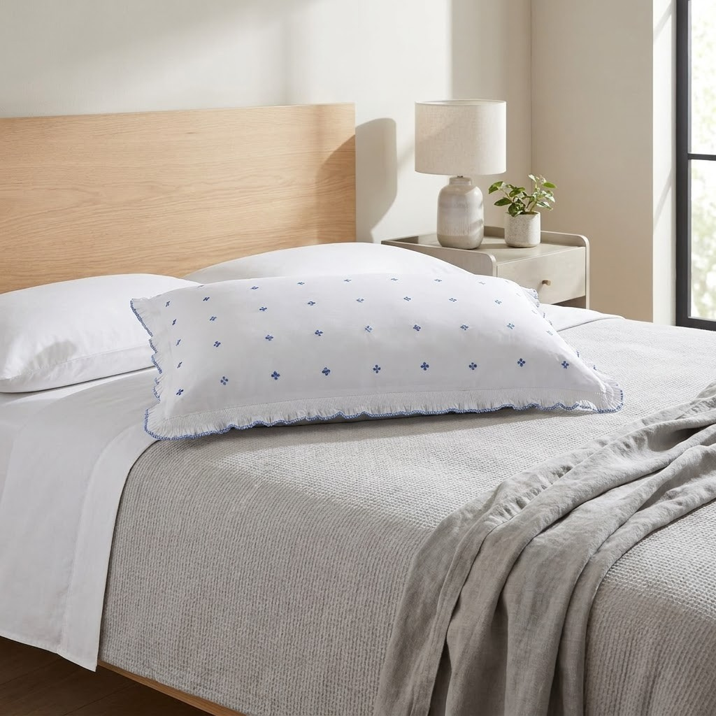 Luxury Embroidered Frill Pillow Cover Pair – Premium Floral Collection