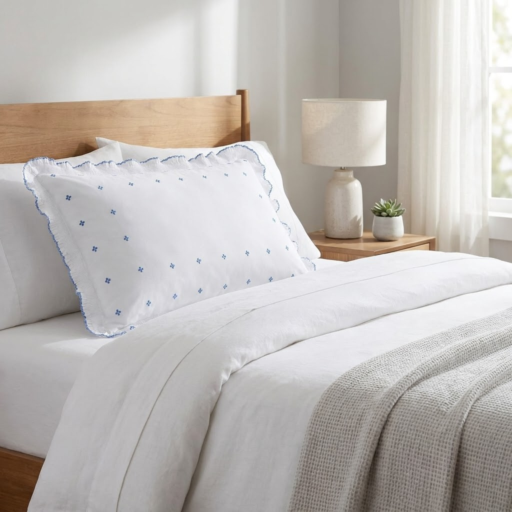 Luxury Embroidered Frill Pillow Cover Pair – Premium Floral Collection
