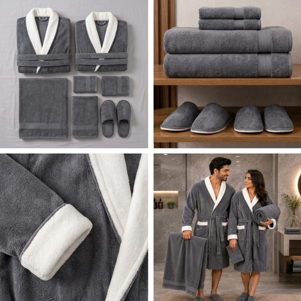 Luxury 8 PCS Couple Bathrobe Set – His & Hers