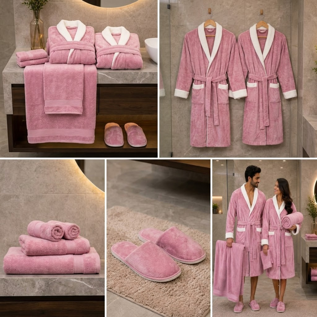 Luxury 8 PCS Couple Bathrobe Set – His & Hers