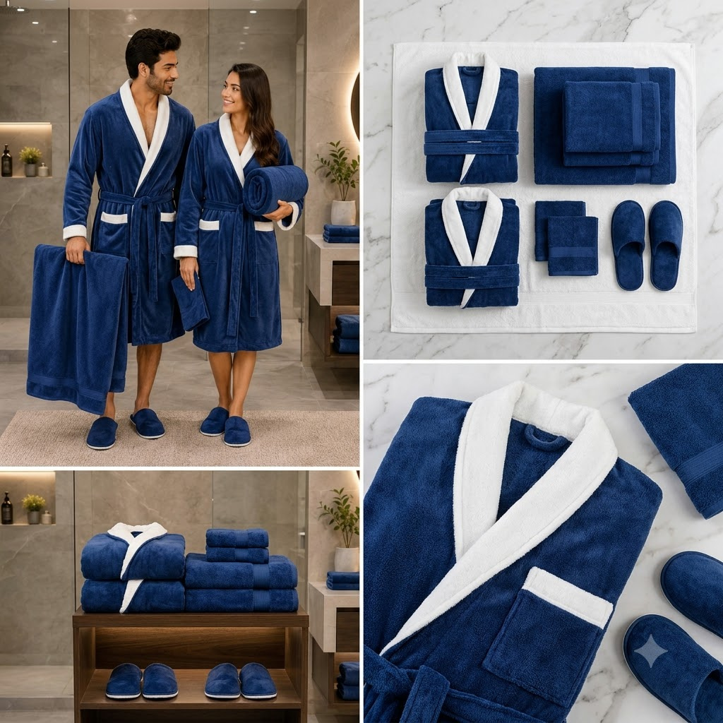 Luxury 8 PCS Couple Bathrobe Set – His & Hers
