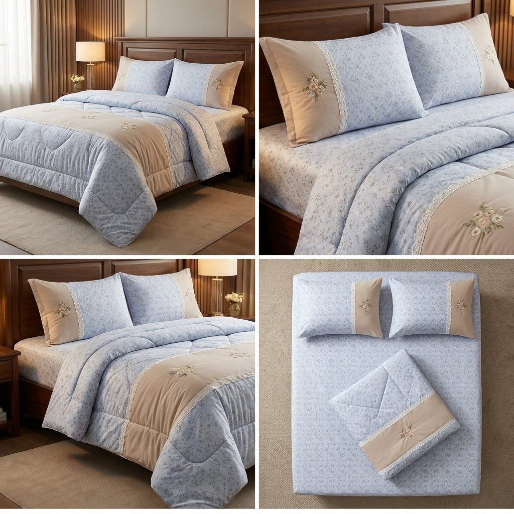 Royal Elegance 4-Piece English Lace Comforter Set – King Size Luxury Bedding