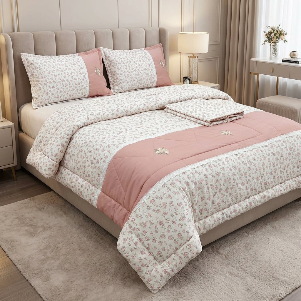 Royal Elegance 4-Piece English Lace Comforter Set – King Size Luxury Bedding