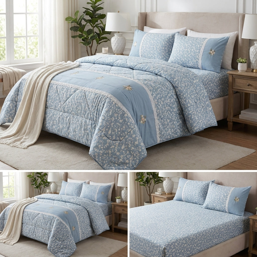 Royal Elegance 4-Piece English Lace Comforter Set – King Size Luxury Bedding