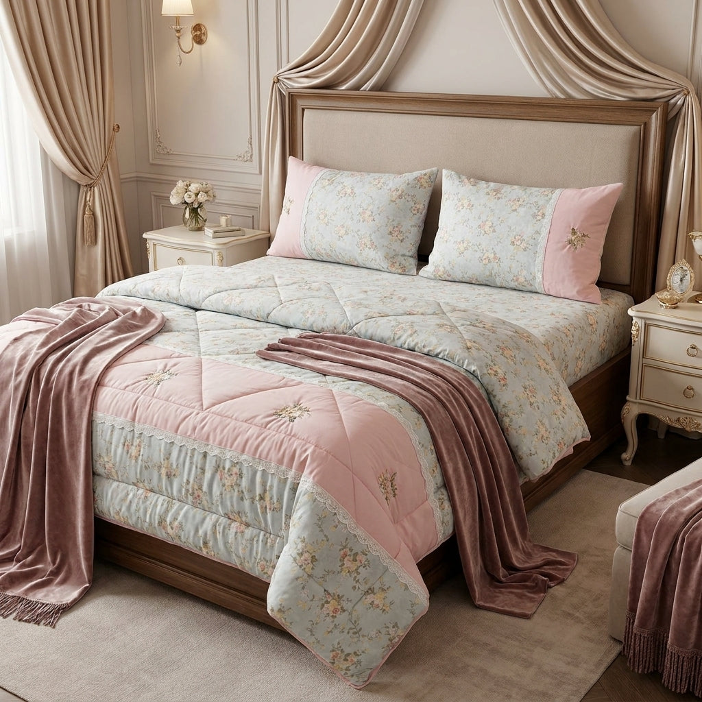 Royal Elegance 4-Piece English Lace Comforter Set – King Size Luxury Bedding
