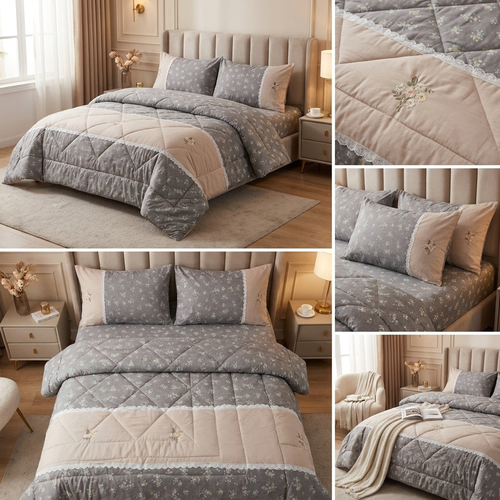 Royal Elegance 4-Piece English Lace Comforter Set – King Size Luxury Bedding