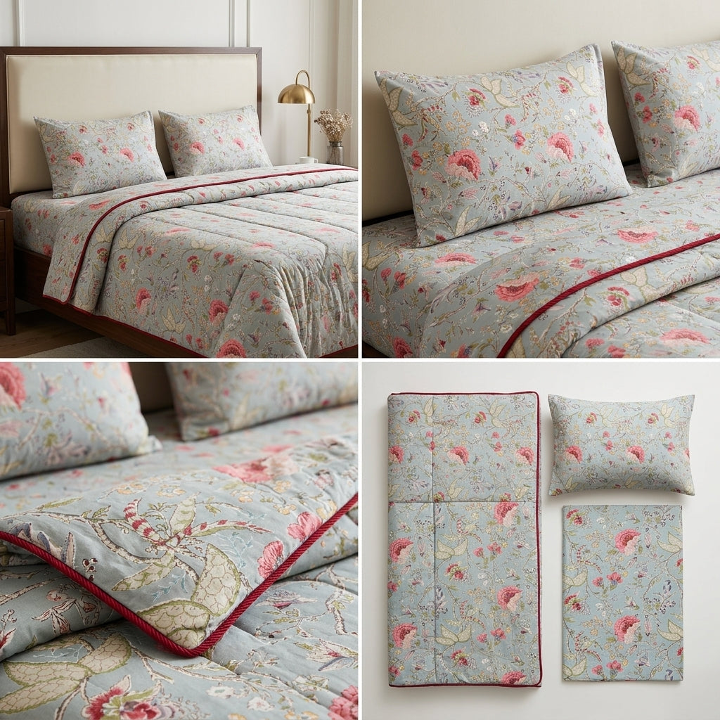 Vintage Floral dohar  Set with Bedsheet & Pillow Covers
