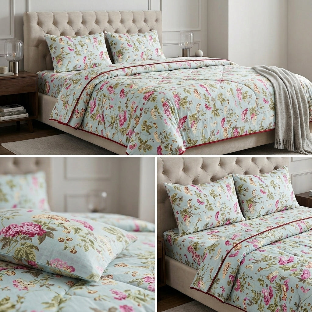Vintage Floral dohar  Set with Bedsheet & Pillow Covers