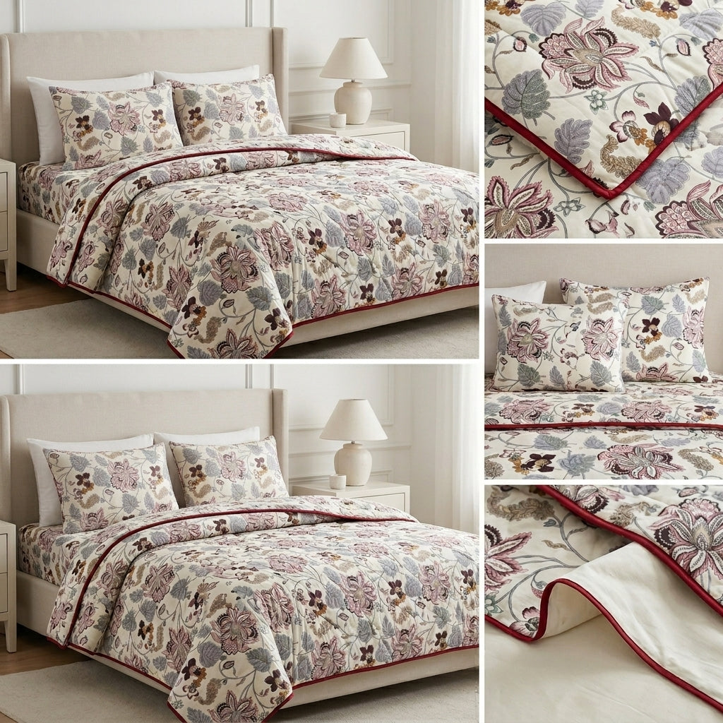 Vintage Floral dohar  Set with Bedsheet & Pillow Covers