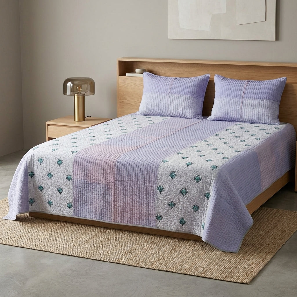 3-Piece Pure Mul Cotton King Size Bedcover Set