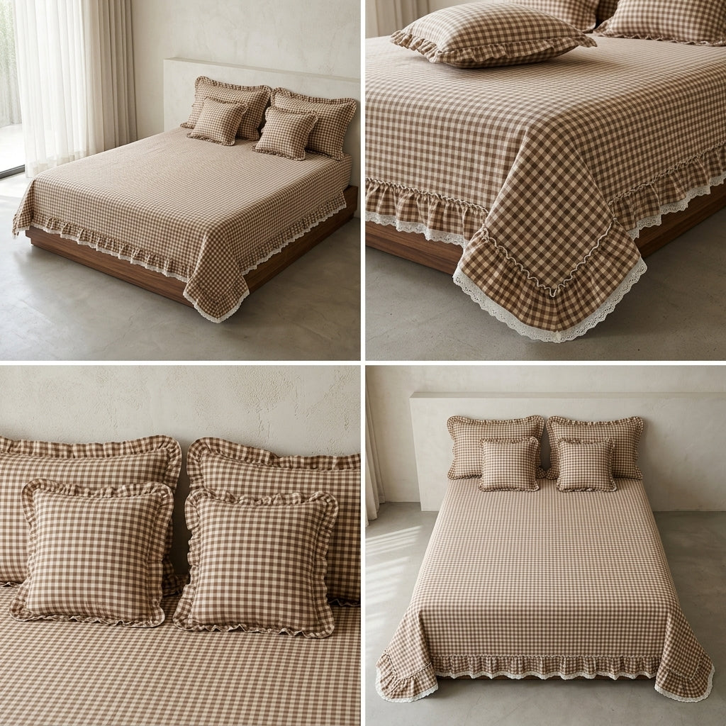 European Checkmate 5Pcs Quilted Bedcover 100% Pure Cotton