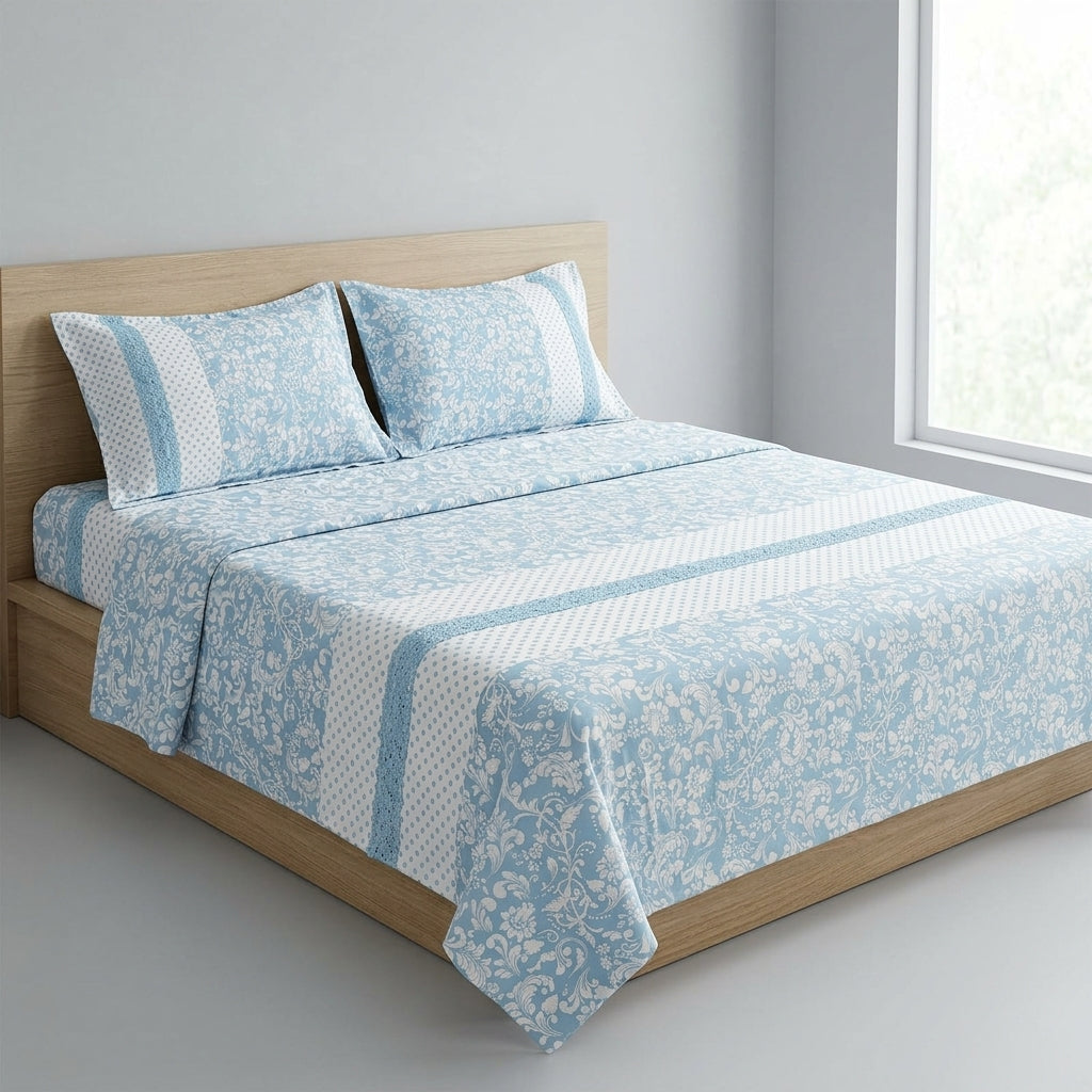 English Floral King Size Non - Quilted Bedcover– 108 × 108 Inches