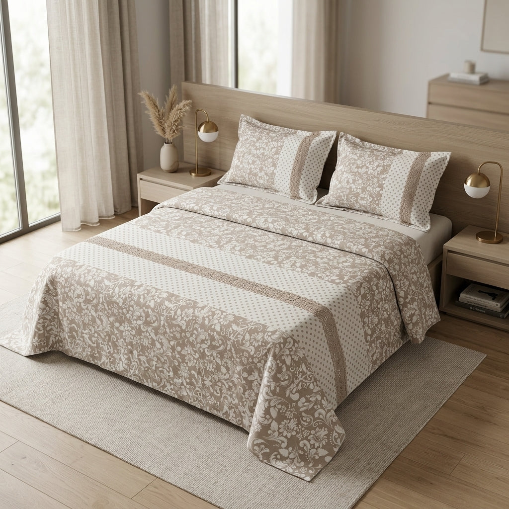 English Floral King Size Non - Quilted Bedcover– 108 × 108 Inches
