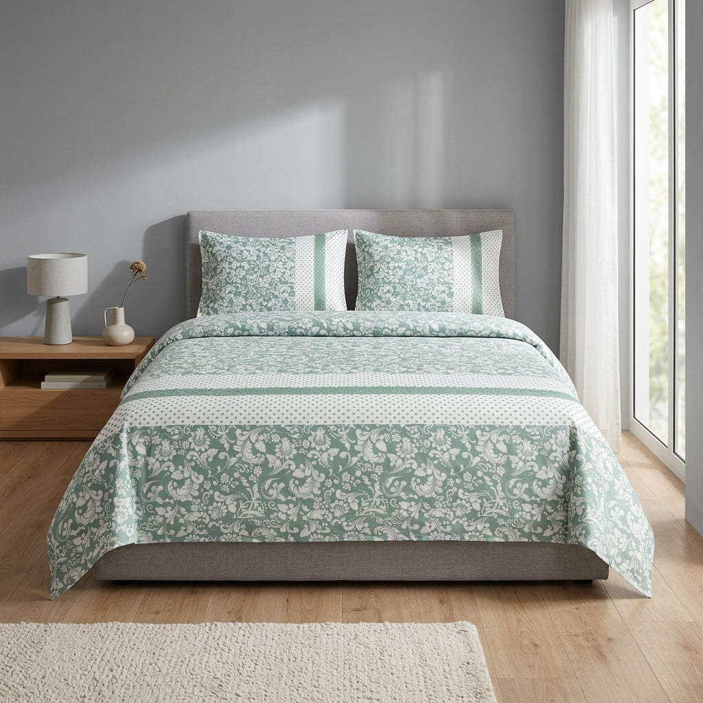 English Floral King Size Non - Quilted Bedcover– 108 × 108 Inches