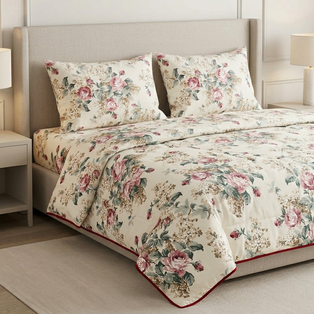 Vintage Floral dohar  Set with Bedsheet & Pillow Covers